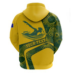 Personalized Australia Swimming Athlete Hoodie Bold Swimmer Silhouette With Indigenous Pattern Accents
