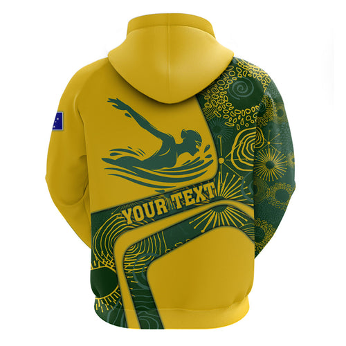 Personalized Australia Swimming Athlete Hoodie Bold Swimmer Silhouette With Indigenous Pattern Accents