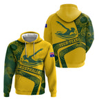 Personalized Australia Swimming Athlete Hoodie Bold Swimmer Silhouette With Indigenous Pattern Accents