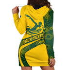 Personalized Australia Swimming Athlete Hoodie Dress Bold Swimmer Silhouette With Indigenous Pattern Accents