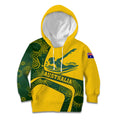 Personalized Australia Swimming Athlete Kid Hoodie Bold Swimmer Silhouette With Indigenous Pattern Accents