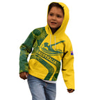 Personalized Australia Swimming Athlete Kid Hoodie Bold Swimmer Silhouette With Indigenous Pattern Accents