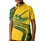 Personalized Australia Swimming Athlete Kid Polo Shirt Bold Swimmer Silhouette With Indigenous Pattern Accents