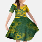 Personalized Australia Swimming Athlete Kid Short Sleeve Dress Bold Swimmer Silhouette With Indigenous Pattern Accents