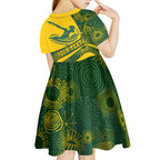 Personalized Australia Swimming Athlete Kid Short Sleeve Dress Bold Swimmer Silhouette With Indigenous Pattern Accents