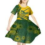 Personalized Australia Swimming Athlete Kid Short Sleeve Dress Bold Swimmer Silhouette With Indigenous Pattern Accents