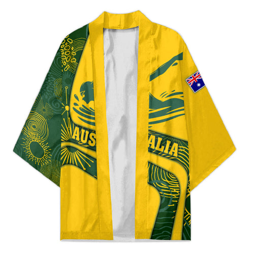 Personalized Australia Swimming Athlete Kimono Bold Swimmer Silhouette With Indigenous Pattern Accents
