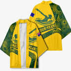 Personalized Australia Swimming Athlete Kimono Bold Swimmer Silhouette With Indigenous Pattern Accents
