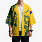 Personalized Australia Swimming Athlete Kimono Bold Swimmer Silhouette With Indigenous Pattern Accents