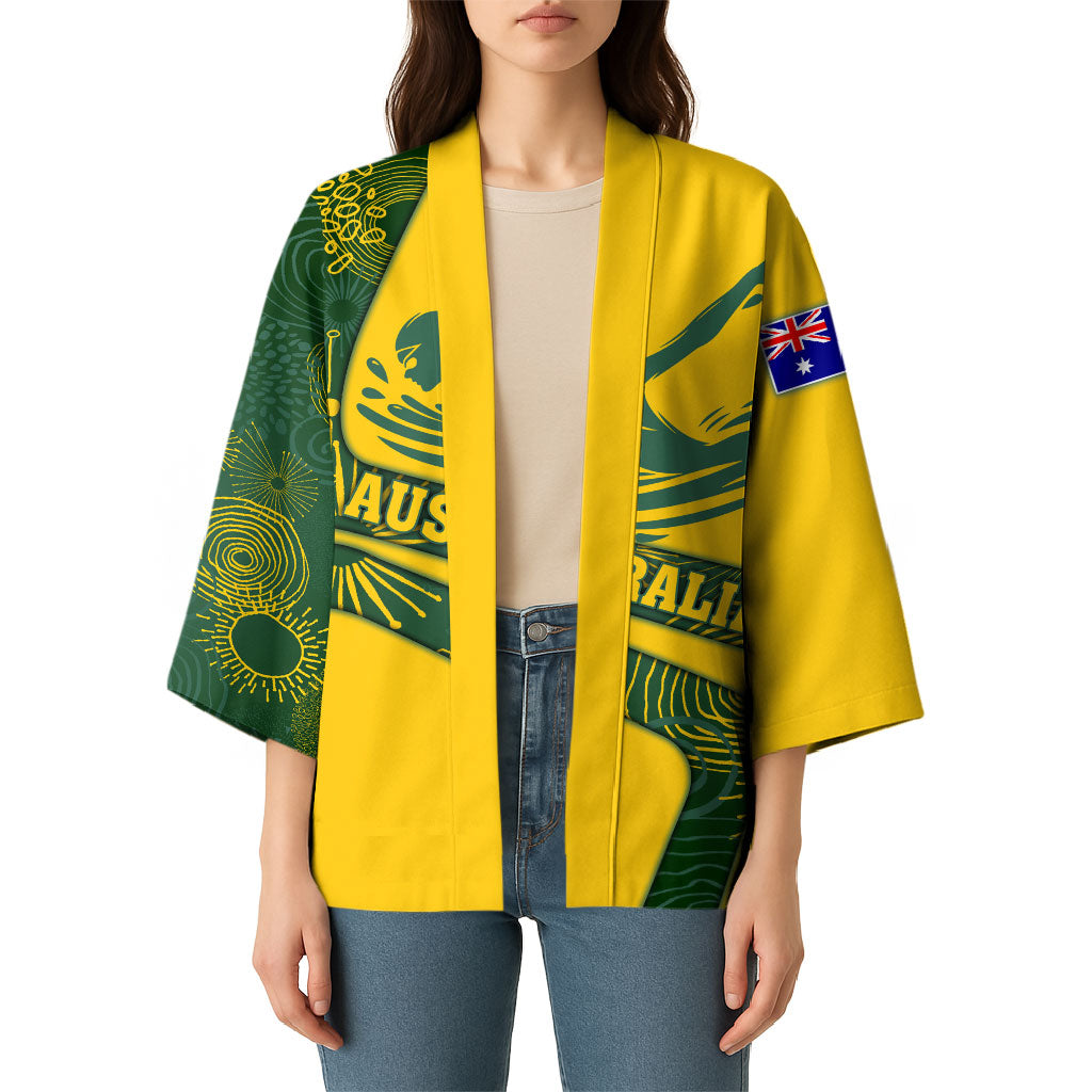 Personalized Australia Swimming Athlete Kimono Bold Swimmer Silhouette With Indigenous Pattern Accents