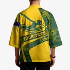 Personalized Australia Swimming Athlete Kimono Bold Swimmer Silhouette With Indigenous Pattern Accents