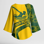 Personalized Australia Swimming Athlete Kimono Sleeve Blouse Bold Swimmer Silhouette With Indigenous Pattern Accents