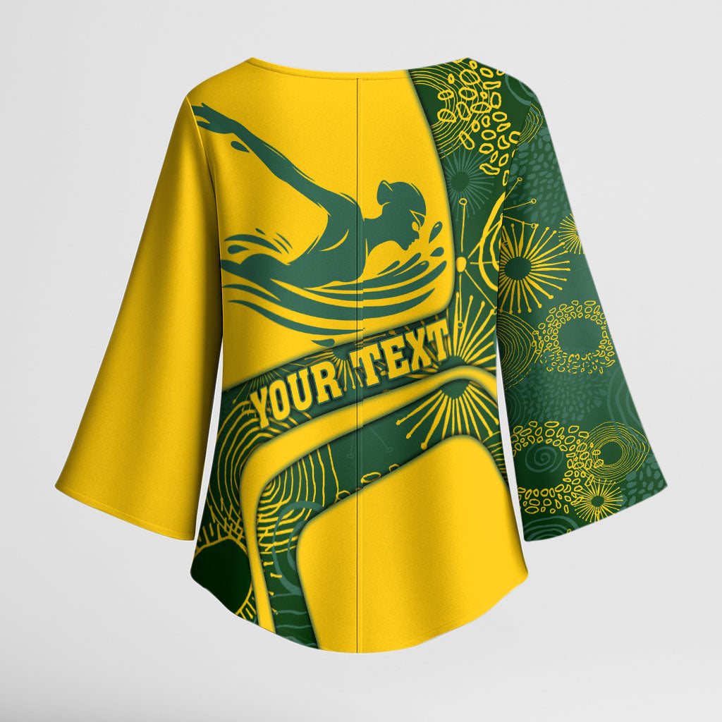 Personalized Australia Swimming Athlete Kimono Sleeve Blouse Bold Swimmer Silhouette With Indigenous Pattern Accents