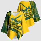 Personalized Australia Swimming Athlete Kimono Sleeve Blouse Bold Swimmer Silhouette With Indigenous Pattern Accents