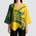 Personalized Australia Swimming Athlete Kimono Sleeve Blouse Bold Swimmer Silhouette With Indigenous Pattern Accents