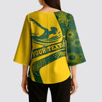 Personalized Australia Swimming Athlete Kimono Sleeve Blouse Bold Swimmer Silhouette With Indigenous Pattern Accents