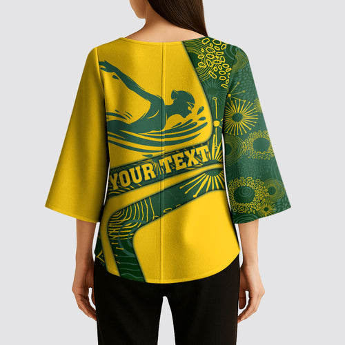 Personalized Australia Swimming Athlete Kimono Sleeve Blouse Bold Swimmer Silhouette With Indigenous Pattern Accents