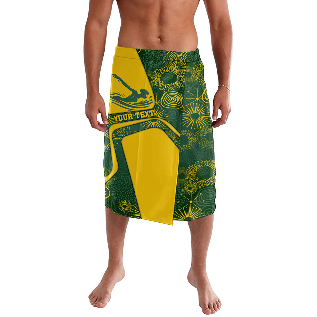 Personalized Australia Swimming Athlete Lavalava Bold Swimmer Silhouette With Indigenous Pattern Accents