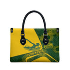 Personalized Australia Swimming Athlete Leather Bag Bold Swimmer Silhouette With Indigenous Pattern Accents
