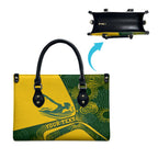 Personalized Australia Swimming Athlete Leather Bag Bold Swimmer Silhouette With Indigenous Pattern Accents