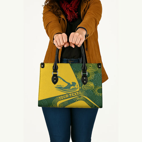 Personalized Australia Swimming Athlete Leather Bag Bold Swimmer Silhouette With Indigenous Pattern Accents