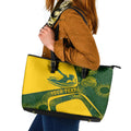 Personalized Australia Swimming Athlete Leather Tote Bag Bold Swimmer Silhouette With Indigenous Pattern Accents