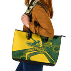 Personalized Australia Swimming Athlete Leather Tote Bag Bold Swimmer Silhouette With Indigenous Pattern Accents