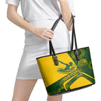 Personalized Australia Swimming Athlete Leather Tote Bag Bold Swimmer Silhouette With Indigenous Pattern Accents
