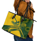 Personalized Australia Swimming Athlete Leather Tote Bag Bold Swimmer Silhouette With Indigenous Pattern Accents