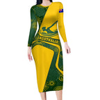 Personalized Australia Swimming Athlete Long Sleeve Bodycon Dress Bold Swimmer Silhouette With Indigenous Pattern Accents
