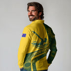 Personalized Australia Swimming Athlete Long Sleeve Polo Shirt Bold Swimmer Silhouette With Indigenous Pattern Accents