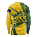Personalized Australia Swimming Athlete Long Sleeve Shirt Bold Swimmer Silhouette With Indigenous Pattern Accents