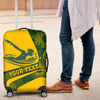 Personalized Australia Swimming Athlete Luggage Cover Bold Swimmer Silhouette With Indigenous Pattern Accents
