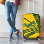 Personalized Australia Swimming Athlete Luggage Cover Bold Swimmer Silhouette With Indigenous Pattern Accents