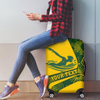 Personalized Australia Swimming Athlete Luggage Cover Bold Swimmer Silhouette With Indigenous Pattern Accents