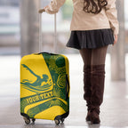 Personalized Australia Swimming Athlete Luggage Cover Bold Swimmer Silhouette With Indigenous Pattern Accents