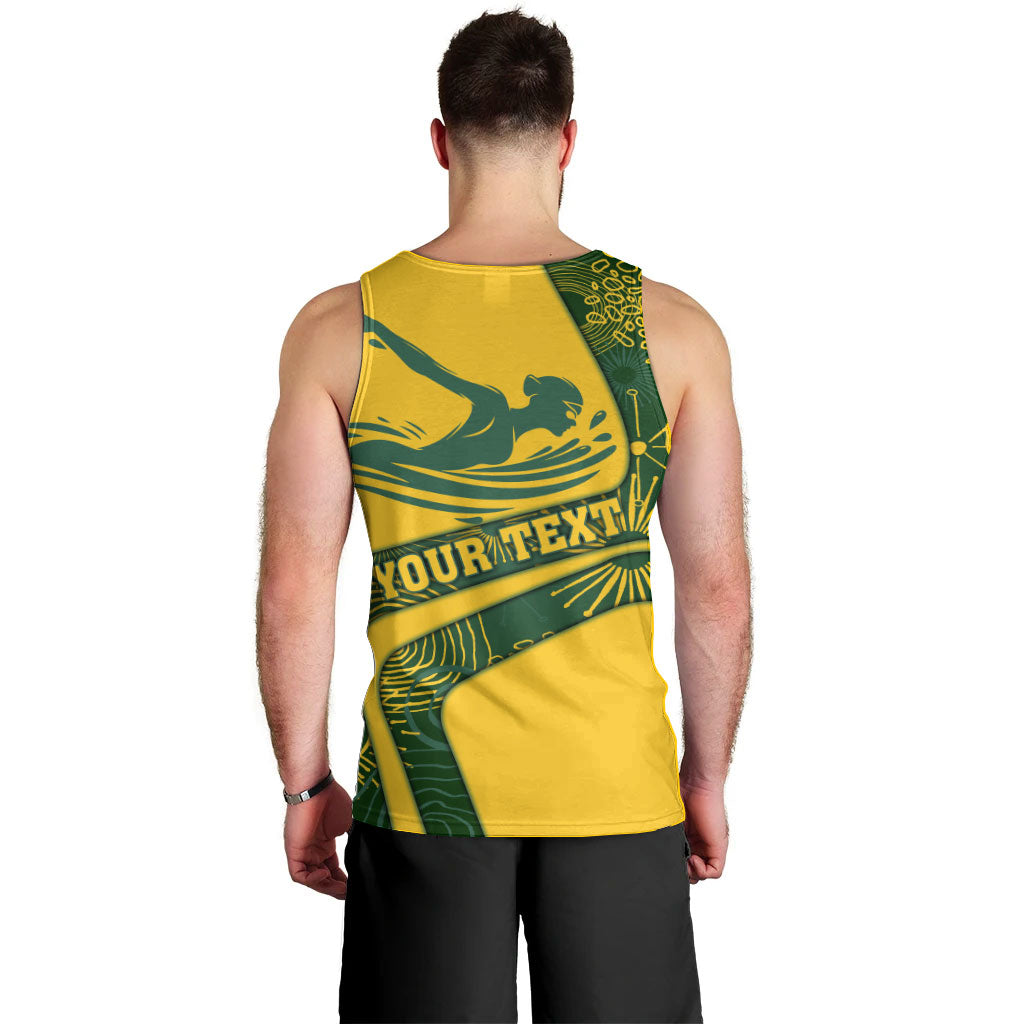 Personalized Australia Swimming Athlete Men Tank Top Bold Swimmer Silhouette With Indigenous Pattern Accents