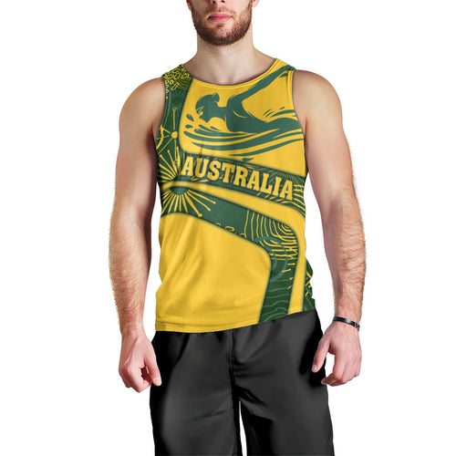 Personalized Australia Swimming Athlete Men Tank Top Bold Swimmer Silhouette With Indigenous Pattern Accents