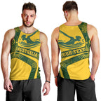 Personalized Australia Swimming Athlete Men Tank Top Bold Swimmer Silhouette With Indigenous Pattern Accents