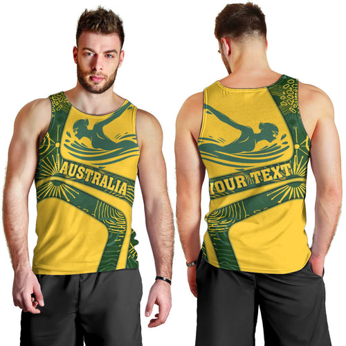 Personalized Australia Swimming Athlete Men Tank Top Bold Swimmer Silhouette With Indigenous Pattern Accents