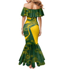 Personalized Australia Swimming Athlete Mermaid Dress Bold Swimmer Silhouette With Indigenous Pattern Accents
