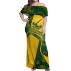 Personalized Australia Swimming Athlete Off Shoulder Maxi Dress Bold Swimmer Silhouette With Indigenous Pattern Accents