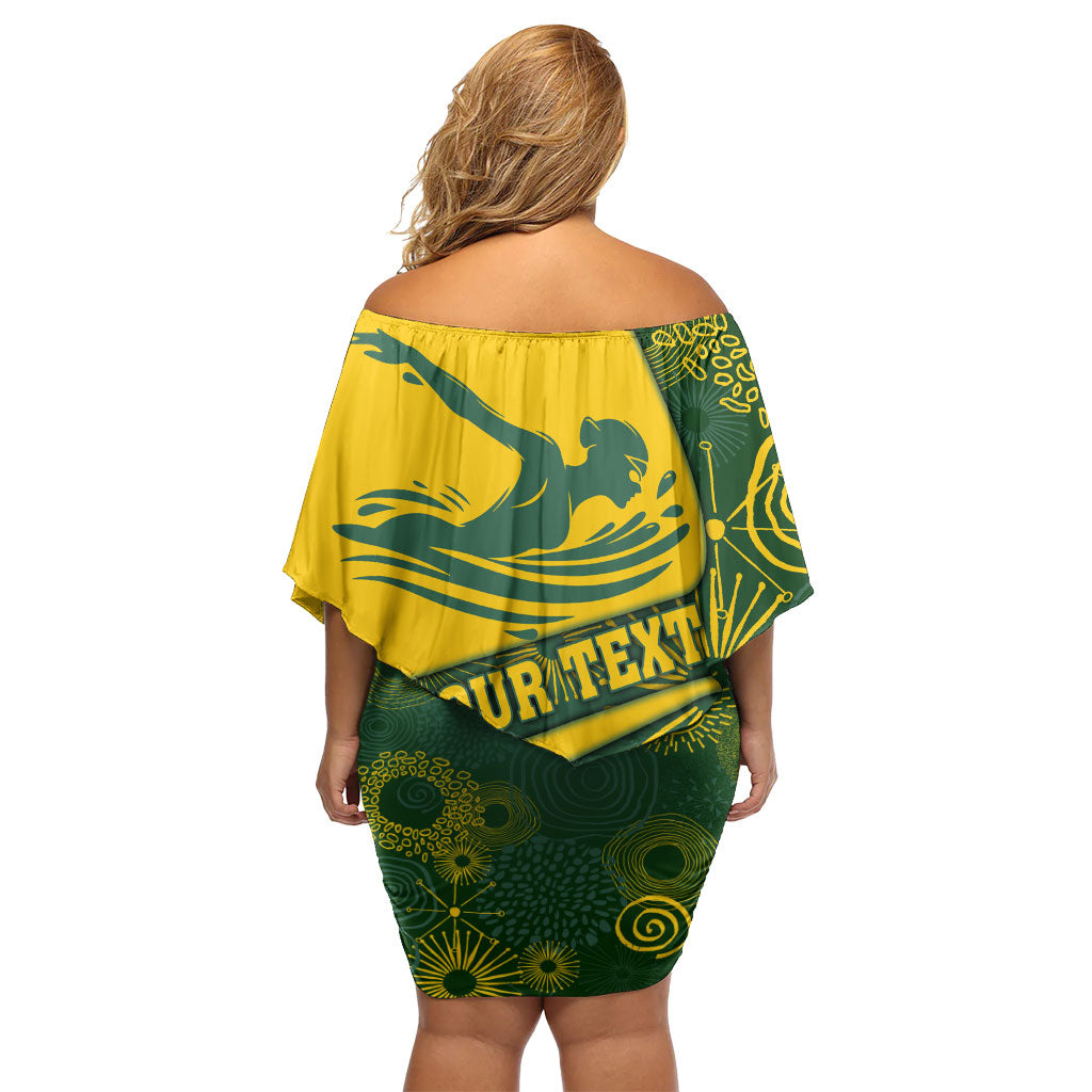 Personalized Australia Swimming Athlete Off Shoulder Short Dress Bold Swimmer Silhouette With Indigenous Pattern Accents