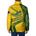Personalized Australia Swimming Athlete Padded Jacket Bold Swimmer Silhouette With Indigenous Pattern Accents