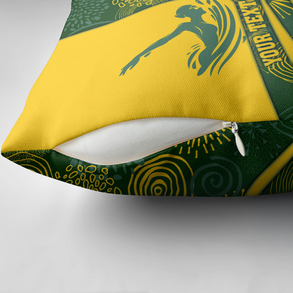 Personalized Australia Swimming Athlete Pillow Cover Bold Swimmer Silhouette With Indigenous Pattern Accents