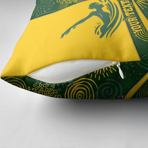 Personalized Australia Swimming Athlete Pillow Cover Bold Swimmer Silhouette With Indigenous Pattern Accents