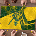 Personalized Australia Swimming Athlete Puzzle Bold Swimmer Silhouette With Indigenous Pattern Accents