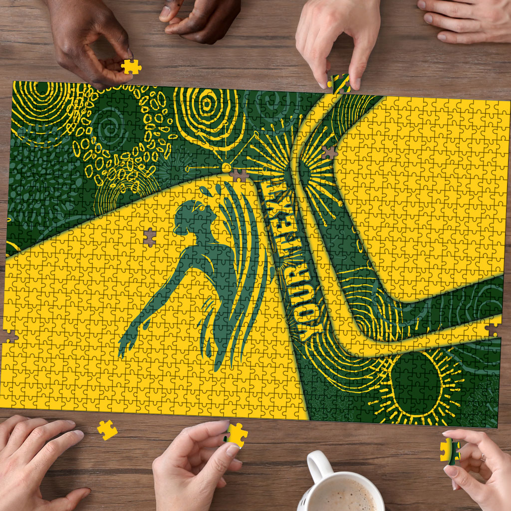 Personalized Australia Swimming Athlete Puzzle Bold Swimmer Silhouette With Indigenous Pattern Accents