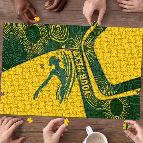 Personalized Australia Swimming Athlete Puzzle Bold Swimmer Silhouette With Indigenous Pattern Accents