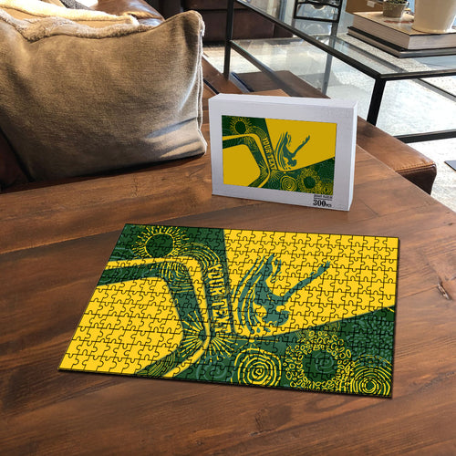 Personalized Australia Swimming Athlete Puzzle Bold Swimmer Silhouette With Indigenous Pattern Accents